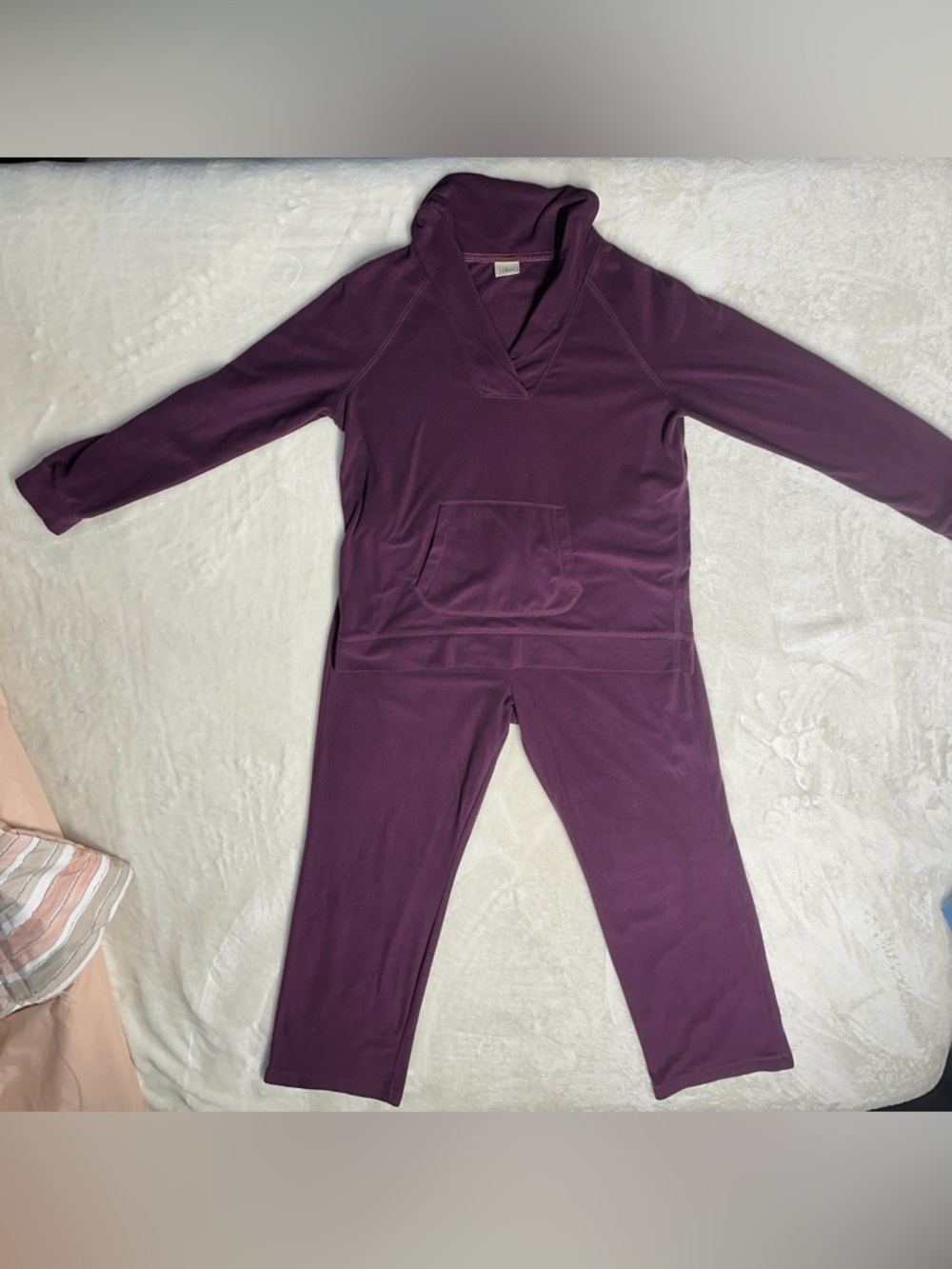 L.L.Bean Purple Fleece Lounge Set 2 Piece Pullover Top Pants size medium